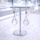 Boucles d'Oreilles Pierre de Lune Ovale, Halo de Zircons, Argent 925 (Alphératz)