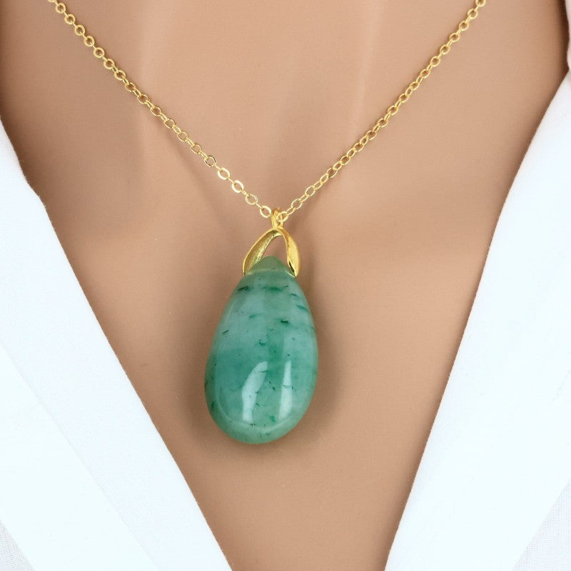 Bijou en pierre naturelle Aventurine Verte, pendentif larme harmonisant en lithothérapie