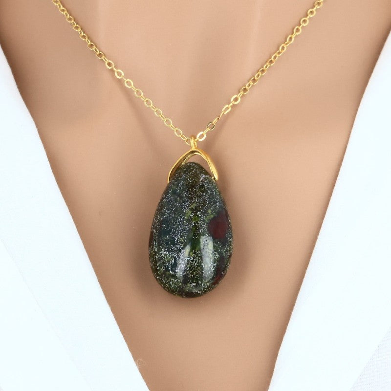 bijou en pierre naturelle Jaspe Sang de Dragon, pendentif larme rouge et vert