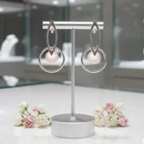 Boucles d'Oreilles Quartz Rose Véritable, Anneau et Boule 8 mm (Phecda)