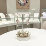 Boucles d'Oreilles Pierre Rose, Quartz Rose sur Feuille d'Argent 925 (Mirzam)