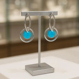 Boucles d'Oreilles Turquoise Véritable, Anneau d'Argent 925 et Boule 8 mm (Megrez)