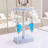 Boucles d'Oreilles Turquoise Pendantes, Feuille d'Argent 925 (Alphard)