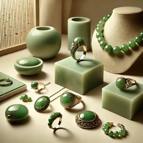 perles, bijoux et pierre en jade vert