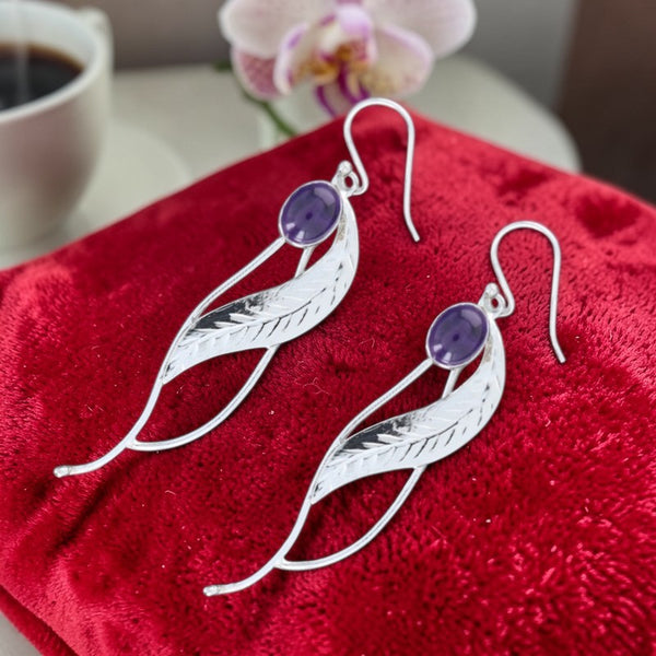 Boucle d’oreille pierre violette améthyste cabochon ovale