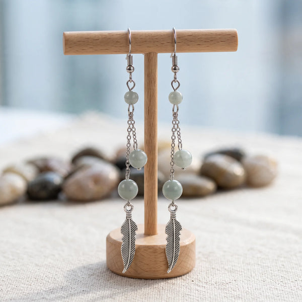 Boucles d'oreilles plume en aigue-marine, pierre naturelle bleue, modèle PLUMÉA®