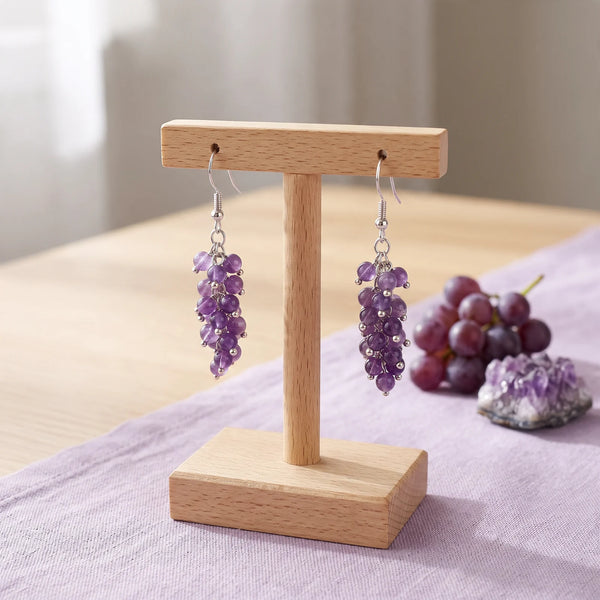 Boucles d'oreilles grappe en perles d'améthyste, pierre naturelle violette, modèle BACCA®