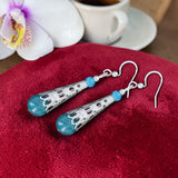 Boucles d’oreilles ethniques en Apatite bleue naturelle