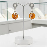 Boucles d'Oreilles Ambre Boule Miel, Liane d'Argent 925 (Capella)
