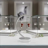 Boucles d'Oreilles Ambre Femme, Feuille d'Argent 925 et Deux Cabochons (Alkaïd)