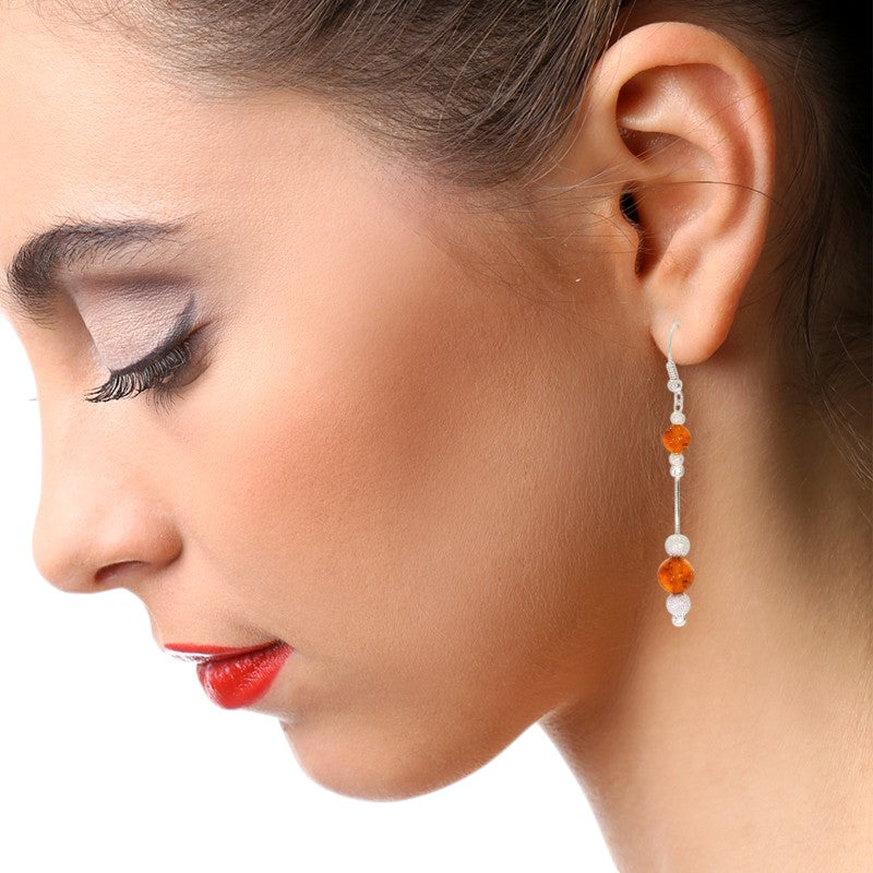 Boucles d'oreilles ambre perles pendantes 6cm argent rhodié (Izar)