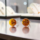 Boucles d'Oreilles Ambre Ronde en Argent Rhodié (Altaïr)