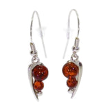 Boucles d'Oreilles Ambre Femme, Feuille d'Argent 925 et Deux Cabochons (Alkaïd)