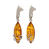 Boucles d'Oreilles Ambre Marquise 24 mm, Argent 925 Rhodié (Merak)