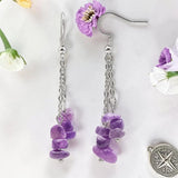 Boucles d'Oreilles Améthyste ROCAIA® – chips baroques sur chaîne argentée
