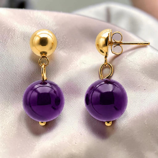 Boucles d'oreilles améthyste boule 12 mm en pierre naturelle sur puce dorée