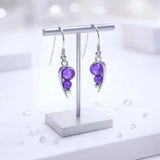 Boucles d'Oreilles Pierre Violette, Deux Cabochons d'Améthyste sur Feuille d'Argent (Avior)