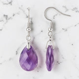 Boucles d'Oreilles Améthyste LARIA® – goutte facettée 18 mm, crochet argenté