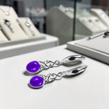 Boucles d'Oreilles Améthyste Ovale Pendantes en Argent Rhodié (Nashira)