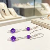 Boucles d'Oreilles Améthyste Perles Pendantes en Argent Rhodié (Almach)