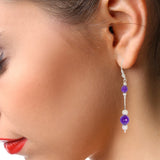 Boucles d'Oreilles Améthyste Perles Pendantes en Argent Rhodié (Almach)