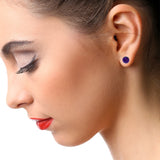 Boucles d'Oreilles Améthyste Ronde en Argent Rhodié (Vega)