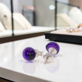 Boucles d'Oreilles Améthyste Ronde en Argent Rhodié (Vega)