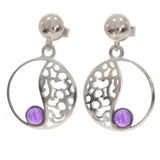 Boucles d'Oreilles Vintage Améthyste, Cercle Ajouré en Argent 925 (Bellatrix)