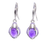 Boucles d'Oreilles Améthyste Ovale et Zircons, Crochet Argent 925 (Polaris)