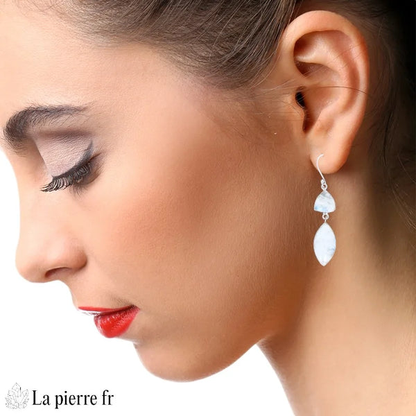 Boucles d’oreilles argent 925 avec pierre de lune naturelle triangle et navette