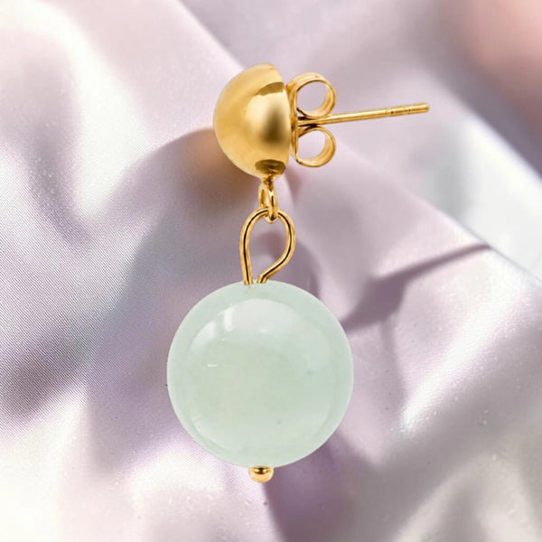 Boucle d'oreille femme en acier inoxydable doré avec pierre aventurine verte naturelle