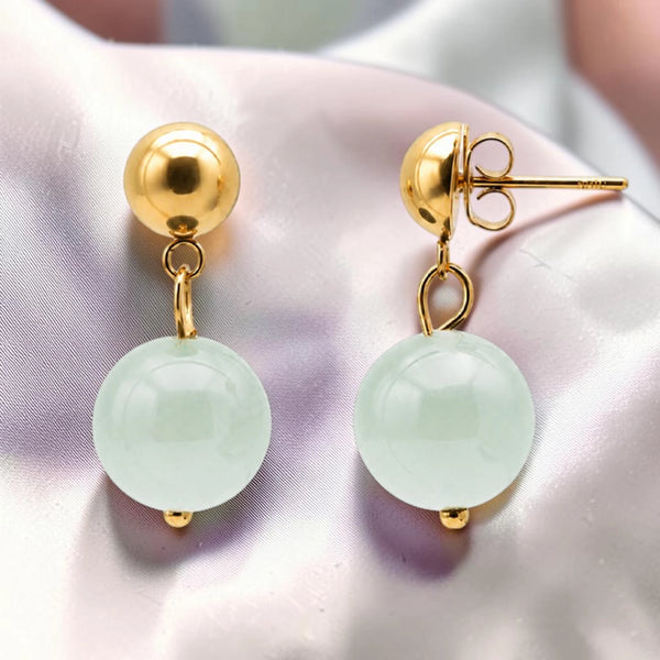 Boucles d'oreilles aventurine verte boule 12 mm en pierre naturelle sur puce dorée