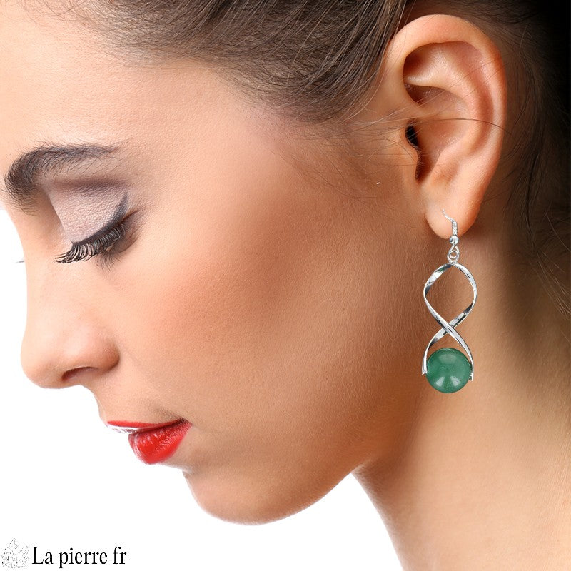 Boucles d’oreilles spirale en Aventurine verte naturelle
