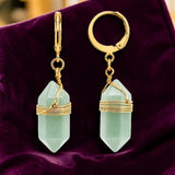 Boucles d'Oreilles Aventurine verte OBELIA® – pointe 20 mm, créole dorée