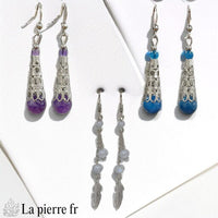 Boucles d’oreilles style bohème ornées de plusieurs pierres naturelles, bijoux La Pierre FR mêlant raffinement.
