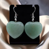 Boucles d'Oreilles Cœur Aventurine Verte AMORA® – pendantes 4 cm, acier argenté