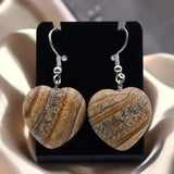 Boucles d'Oreilles Cœur Jaspe Paysage AMORA® – pendantes 4 cm, acier argenté