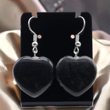 Boucles d'Oreilles Cœur Obsidienne Noire AMORA® – pendantes 4 cm, acier argenté