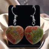 Boucles d'Oreilles Cœur Unakite AMORA® – pendantes 4 cm, acier argenté
