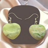 Boucles d'Oreilles Cœur Jade Verte AMORA® – pendantes 4 cm, acier argenté