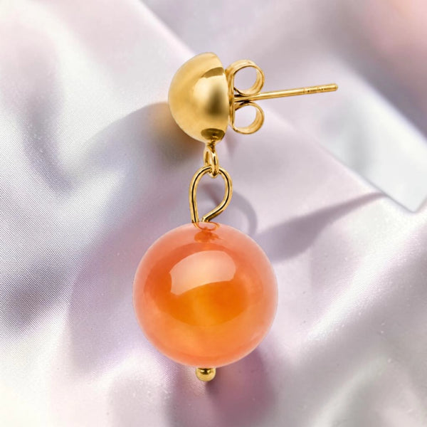 Boucle d'oreille femme en acier inoxydable doré avec pierre cornaline naturelle