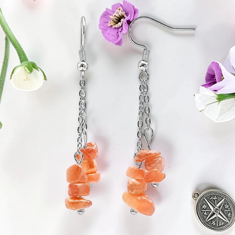 Boucles d'Oreilles Cornaline ROCAIA® – chips baroques sur chaîne argentée
