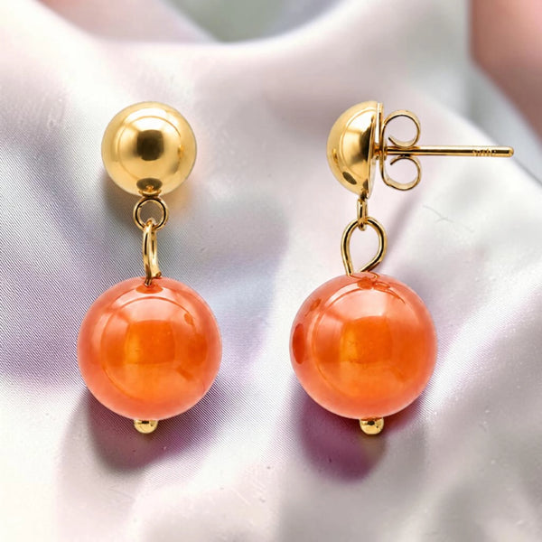 Boucles d'oreilles cornaline boule 12 mm en pierre naturelle sur puce dorée