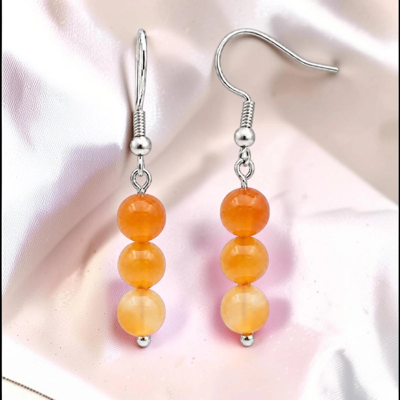 Boucles d'Oreilles Cornaline SPHERA® – 3 boules 6 mm, acier argenté