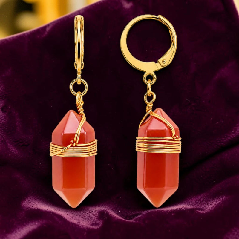 Boucles d'Oreilles Cornaline OBELIA® – pointe 20 mm, créole dorée