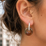 Boucles d'Oreilles Agate Indienne ANELIA® – donut 15 mm, créole argentée