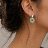 Boucles d'Oreilles Aventurine Verte ANELIA® – donut 15 mm, créole argentée