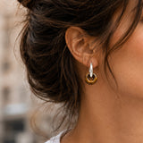 Boucles d'Oreilles Œil de Tigre ANELIA® – donut 15 mm, créole argentée