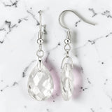 Boucles d'Oreilles Cristal de Roche LARIA® – goutte facettée 18 mm, crochet argenté