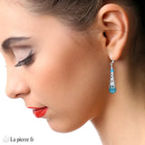 Boucles d’oreilles ethniques en Apatite bleue naturelle
